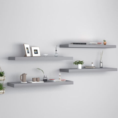 Lot de 4 Étagères murales flottantes  Armoire murale Meuble Étagère Gris 80x23,5x3,8 cm MDF 54963 (1/5)