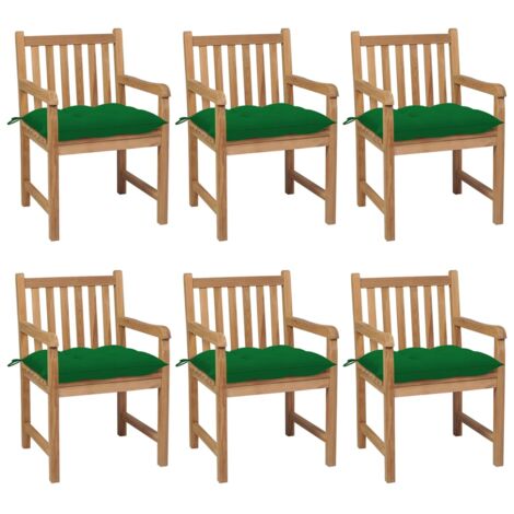 Lot de 6 Chaises de jardin Fauteuils de Jardin avec coussins vert Bois de teck solide 79781 (1/5)