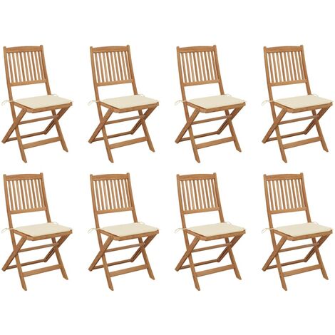 Lot de 8 Chaises de jardin pliables avec coussins - Chaise d'extérieur pour terrasse/jardin Bois d'acacia BV860414 - BonneVie (1/5)