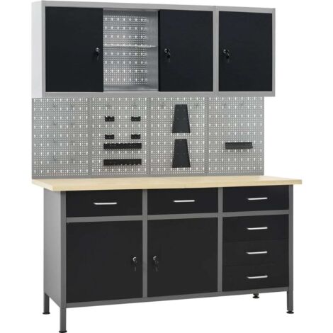 Établi avec 4 panneaux muraux et 2 armoires Etabli d'atelier - Étagère de stockage BV872465 - BonneVie (1/5)