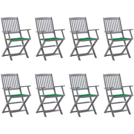 Lot de 8 Chaises de jardin pliables Chaises d'extérieur Fauteuil de Jardin avec coussins Bois d'acacia 53963 (1/5)
