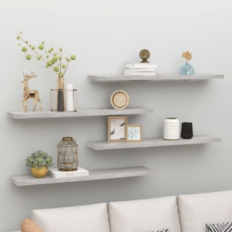 Lot de 4 Étagères murales flottantes  Armoire murale Meuble Étagère Gris béton 120x23,5x3,8cm MDF 32303 (1/5)
