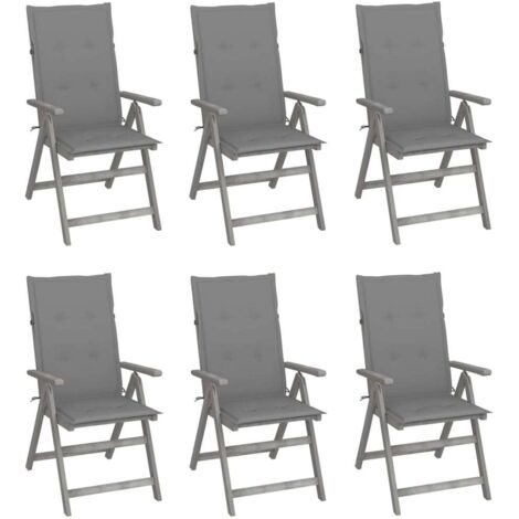 Lot de 6 Chaises de jardin inclinables - Chaises d'extérieur pour terrasse/jardin avec coussins Bois d'acacia BV575838 - BonneVie (1/5)