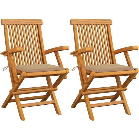 Lot de 2 Chaises de jardin avec coussins beige - Chaise d'extérieur pour terrasse/jardin Bois de teck massif BV484830 - BonneVie (1/5)