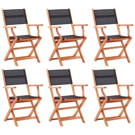 Lot de 6 Chaises de jardin et de camping pliables, Chaises de relaxation, avec coussins Noir Eucalyptus et textilène OIB4321E (1/5)