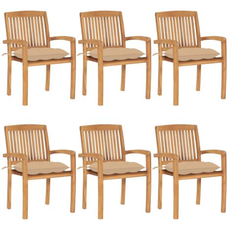Lot de 6 Chaises de jardin empilables avec coussins - Chaises d'extérieur pour terrasse/jardin Teck solide BV539496 - BonneVie (1/5)