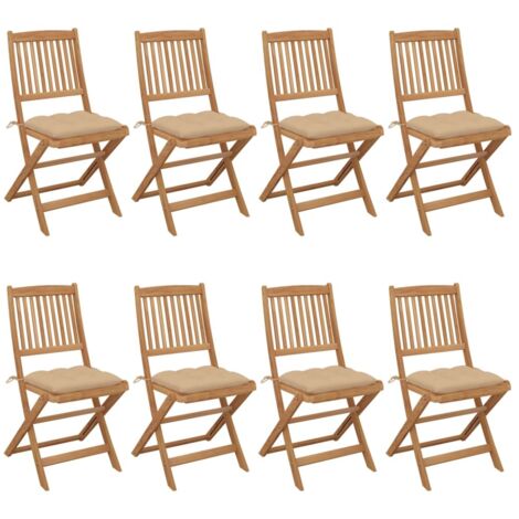 Lot de 8 Chaises de jardin pliables Fauteuils de Jardin avec coussins avec coussins Bois d'acacia 95290 (1/5)