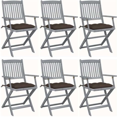 Lot de 6 Chaises de jardin pliables - Chaise d'extérieur pour terrasse/jardin avec coussins Bois d'acacia BV577662 - BonneVie (1/5)
