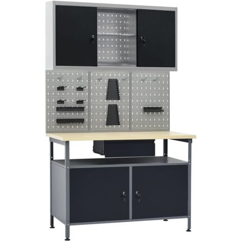 Établi avec 3 panneaux muraux et 1 armoire Etabli d'atelier - Étagère de stockage BV207399 - BonneVie (1/5)