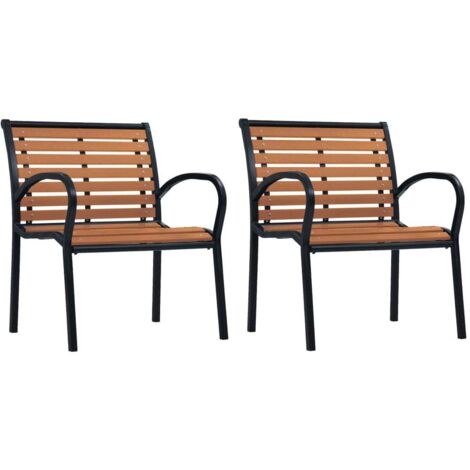 Lot de 2 Chaises de jardin et de camping, Chaises de relaxation, Acier et WPC Noir et marron OIB3396E (1/5)