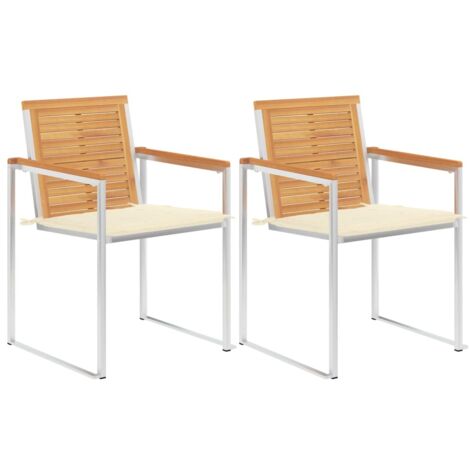 Lot de 2 Chaises de jardin et de camping avec coussins, Chaises de relaxation, Teck solide et acier OIB8034E (1/5)