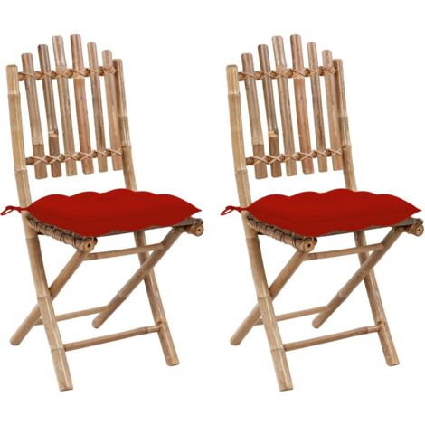 Lot de 2 Chaises de jardin pliables - Chaises d'extérieur pour terrasse/jardin avec coussins Bambou BV685689 - BonneVie (1/5)