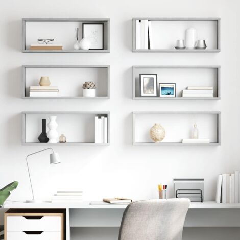 Lot de 6 Étagères cube murales Armoire murale Meuble Étagère Gris béton 60x15x23 cm Aggloméré 71012 (1/5)