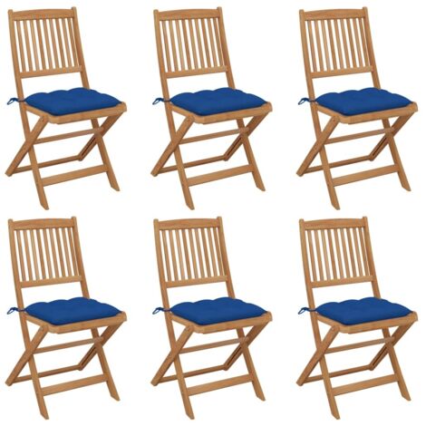 Lot de 6 Chaises de jardin pliables - Chaises d'extérieur pour terrasse/jardin avec coussins Bois d'acacia BV342930 - BonneVie (1/5)