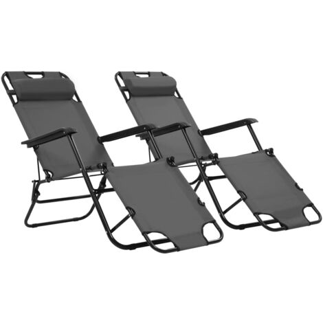 Lot de 2 Bains de soleil pliables Chaises à bascule - Transat de jardin avec repose-pied Acier Gris BV145087 - BonneVie (1/5)