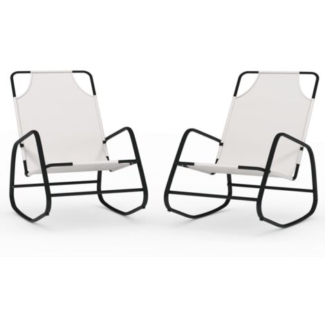 Lot de 2 Chaises longues à bascule  Bain de soleil Fauteuil à bascule Crème Acier et textilène 31256 (1/5)
