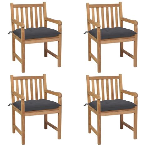 Lot de 4 Chaises de jardin Fauteuils de Jardin avec coussins anthracite Teck solide 10525 (1/5)
