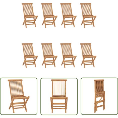 Lot de 8 Chaises de jardin et de camping pliables, Chaises de relaxation, avec coussins Bois de teck solide OIB7221E (1/5)