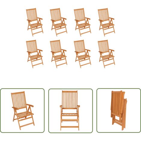 Lot de 8 Chaises de jardin et de camping inclinables, Chaises de relaxation, Bois de teck solide OIB4001E (1/5)