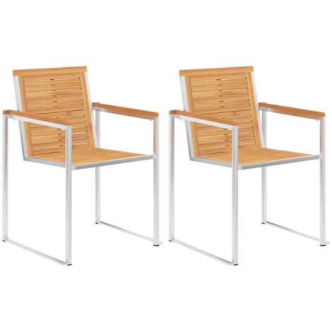 Lot de 2 Chaises de jardin et de camping avec coussins, Chaises de relaxation, Teck solide et acier OIB7101E (1/5)