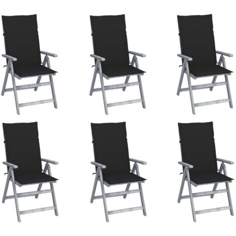 Lot de 6 Chaises de jardin inclinables - Chaises d'extérieur pour terrasse/jardin avec coussins Bois d'acacia BV924313 - BonneVie (1/5)