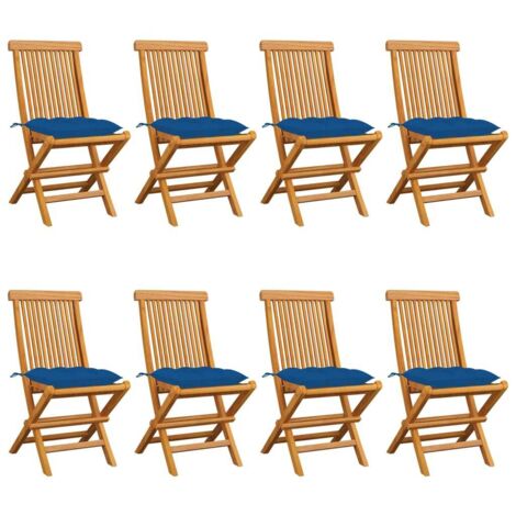 Lot de 8 Chaises de jardin avec coussins bleu - Chaise d'extérieur pour terrasse/jardin Bois de teck massif BV257830 - BonneVie (1/5)