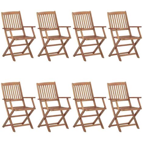 Lot de 8 Chaises de jardin et de camping pliables, Chaises de relaxation, avec coussins Bois d'acacia OIB6066E (1/5)