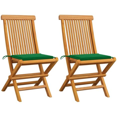 Lot de 2 Chaises de jardin avec coussins vert - Chaise d'extérieur pour terrasse/jardin Bois de teck massif BV304892 - BonneVie (1/5)