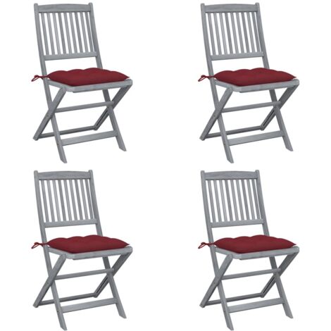 Lot de 4 Chaises de jardin pliables - Chaise d'extérieur pour terrasse/jardin avec coussins Bois d'acacia BV613119 - BonneVie (1/5)