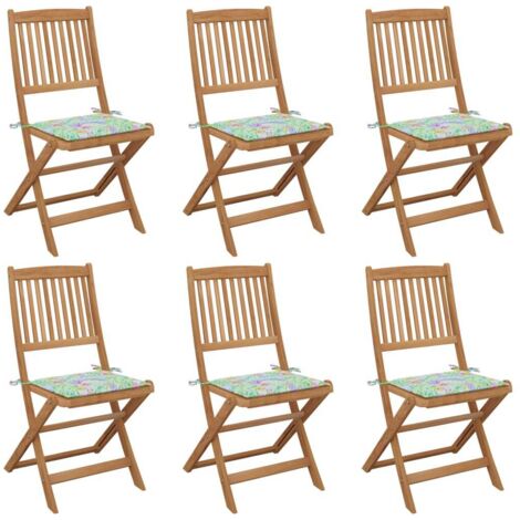 Lot de 6 Chaises de jardin et de camping pliables, Chaises de relaxation, avec coussins Bois d'acacia OIB4591E (1/5)