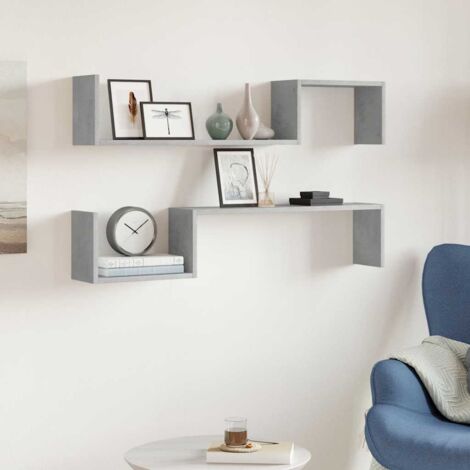 Lot de 2 Étagères murales Armoire murale Meuble Étagère Gris béton 100x15x20 cm Aggloméré 79932