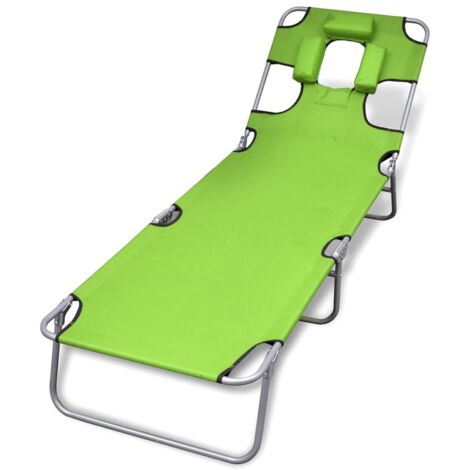Bain de soleil Chaise de jardin Transat de jardin - avec coussin de tête Acier enduit de poudre Vert BV592316 - BonneVie (1/5)