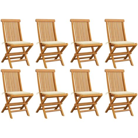 Lot de 8 Chaises de jardin avec coussins crème - Chaise d'extérieur pour terrasse/jardin Bois de teck massif BV190862 - BonneVie (1/5)
