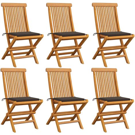 Lot de 6 Chaises de jardin avec coussins taupe - Chaise d'extérieur pour terrasse/jardin Bois de teck massif BV460846 - BonneVie (1/5)