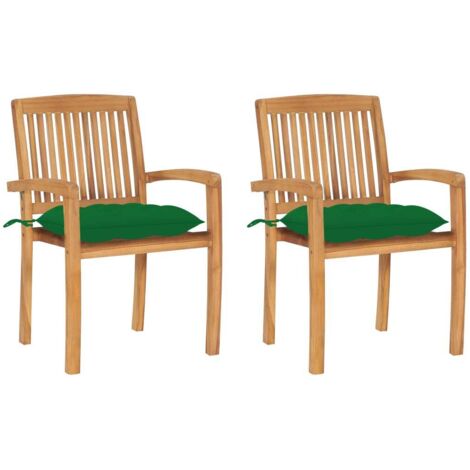 Lot de 2 Chaises de jardin et de camping, Chaises de relaxation, avec coussins vert Bois de teck massif OIB1399E (1/5)