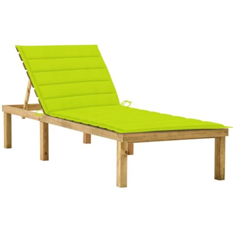 Chaise longue Bain de soleil Transat avec coussin vert vif Bois de pin imprégné 42468 (1/5)