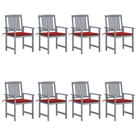 Lot de 8 Chaises de jardin avec coussins - Chaises d'extérieur pour terrasse/jardin Bois d'acacia solide Gris BV282397 - BonneVie (1/5)