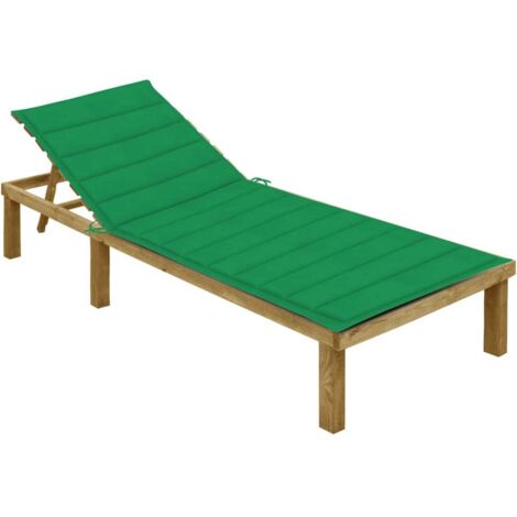 Chaise longue Bain de soleil Transat avec coussin vert Bois de pin imprégné 92773 (1/5)