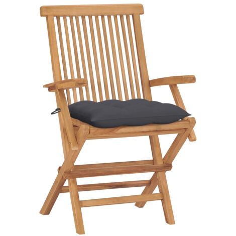 Lot de 4 Chaises de jardin et de camping avec coussins, Chaises de relaxation, anthracite Bois de teck OIB7391E (1/5)
