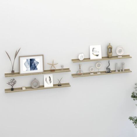 Lot de 4 Étagères murales Armoire murale Meuble Étagère Blanc et chêne Sonoma 100x9x3 cm 32685 (1/5)