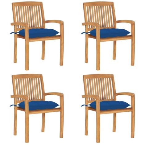 Lot de 4 Chaises de jardin empilables avec coussins - Chaises d'extérieur pour terrasse/jardin Teck solide BV303506 - BonneVie (1/5)