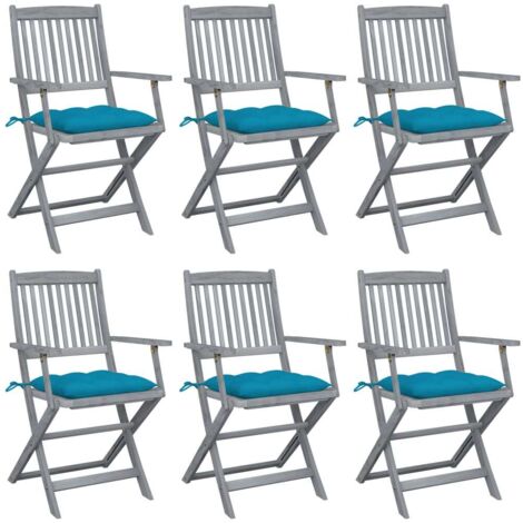 Lot de 6 Chaises de jardin pliables Chaises d'extérieur  Fauteuil de Jardin avec coussins Bois d'acacia 69543 (1/5)