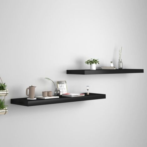 Lot de 2 Étagères murales flottantes Armoire murale Meuble Étagère Noir 90x23,5x3,8 cm MDF 58408 (1/5)