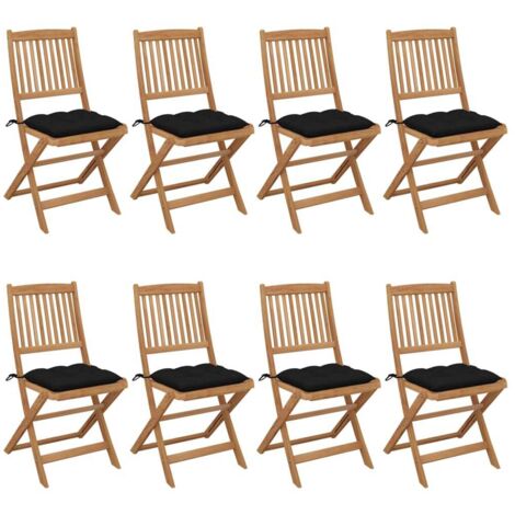 Lot de 8 Chaises de jardin pliables - Chaises d'extérieur pour terrasse/jardin avec coussins Bois d'acacia BV209059 - BonneVie (1/5)