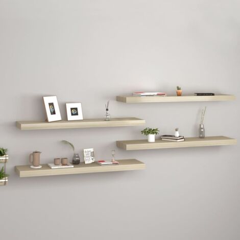 Lot de 4 Étagères murales flottantes  Armoire murale Meuble Étagère Chêne 90x23,5x3,8 cm MDF 46500 (1/5)