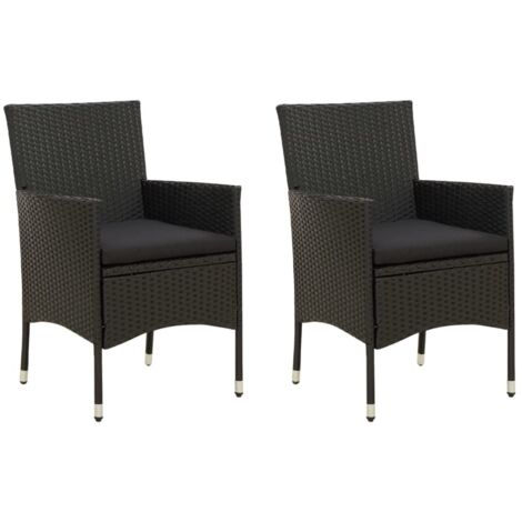Lot de 2 Chaises de jardin Fauteuils de Jardin avec coussins Résine tressée Noir 40948 (1/5)