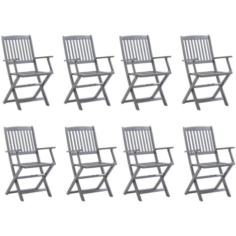 Lot de 8 Chaises de jardin pliables Chaises d'extérieur  Fauteuil de Jardin avec coussins Bois d'acacia 40873 (1/5)