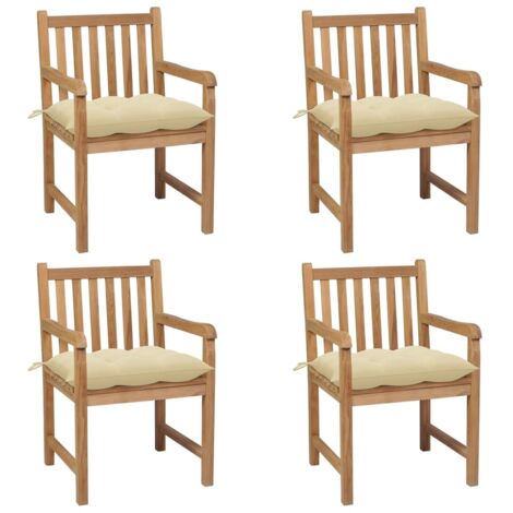 Lot de 4 Chaises de jardin et de camping, Chaises de relaxation, avec coussins blanc crème Teck solide OIB5023E (1/5)