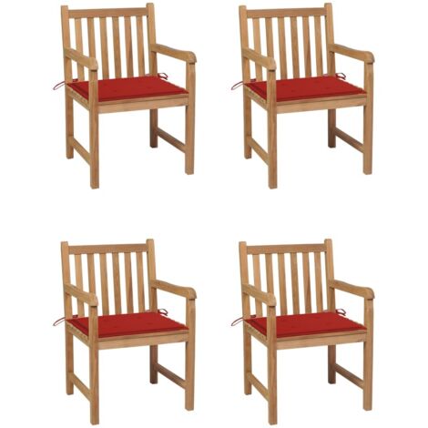 Lot de 4 Chaises de jardin Fauteuils de Jardin avec coussins rouge Bois de teck solide 39462 (1/5)