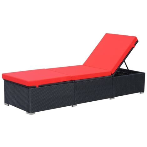 Chaise longue  Bain de soleil Transat avec coussin Résine tressée Noir 10546 (1/5)